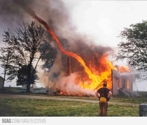 Tornado sucking a fire